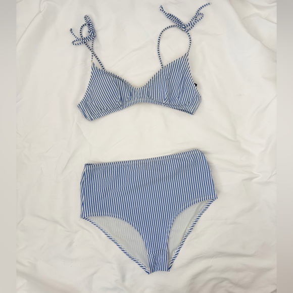 J. Crew Other - J. Crew Blue and White Striped Bikini Top & Bottom